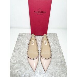 Valentino Garavani Patent Rockstud Ballerina Flats in Water Rose -Sz 40.5 (10.5)
